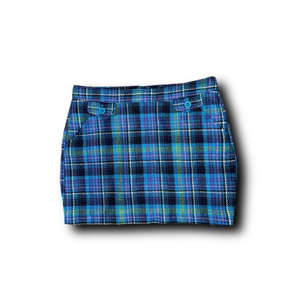Vintage Y2K Fossil Blue and Green Plaid Wool Mini Skirt Retro Academia Fall Vibe